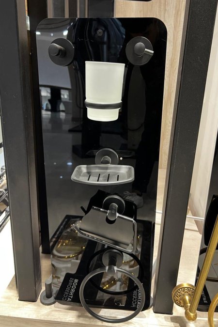 طقم إكسسوارات حمّام جداري أسود مطفي – 6 قطع